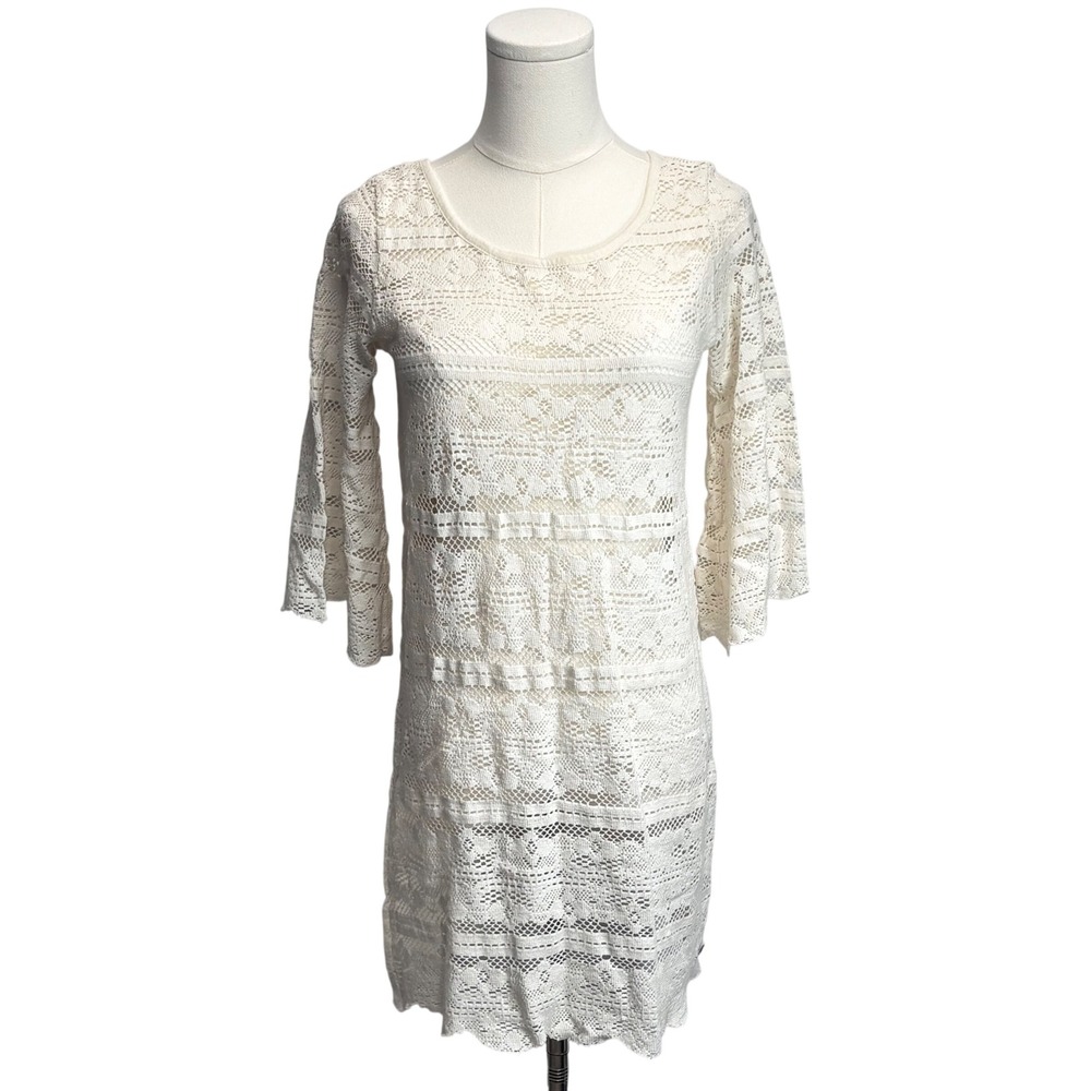 Billabong Crochet Swim Cover up‎ Dress Cream Lace Boho Festival S